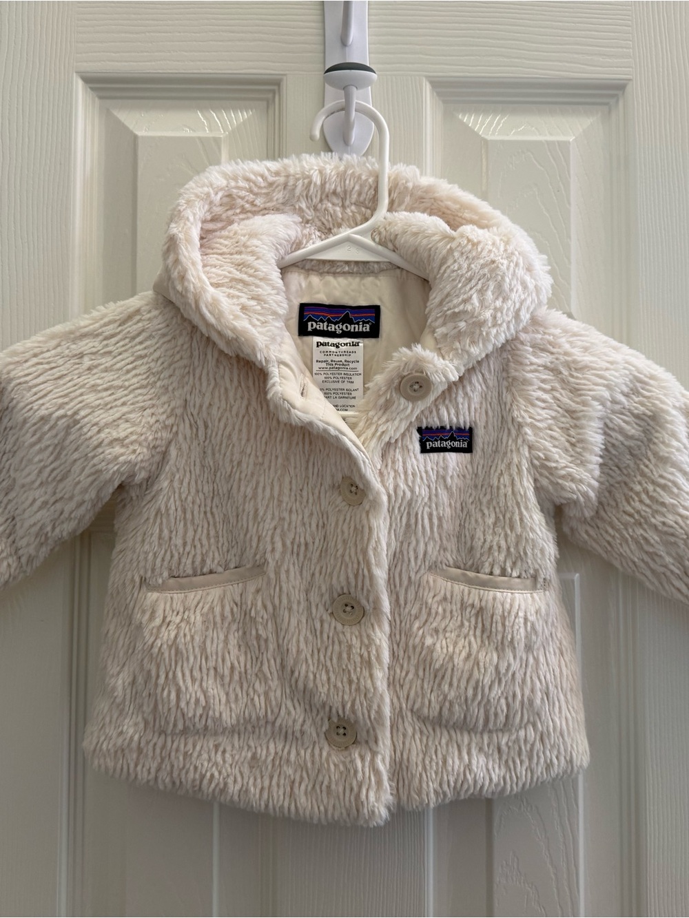 Patagonia Kids Plush Hooded Jacket in Cream